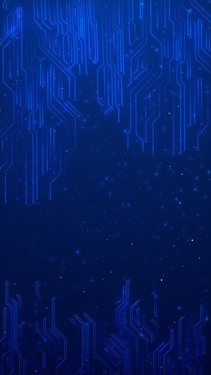 Futuristic animation glowing blue circuit lines connected across a starry digital space floating
