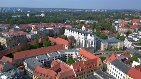 dome to halle in the city in germany is shining on a sunny summer day