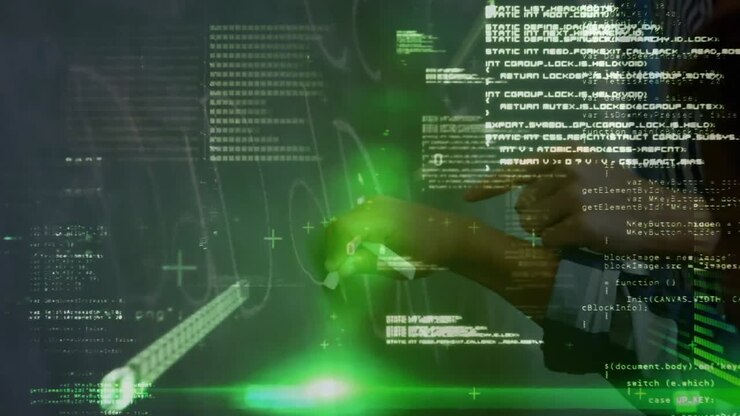 Animation of a kid over data processing in the background