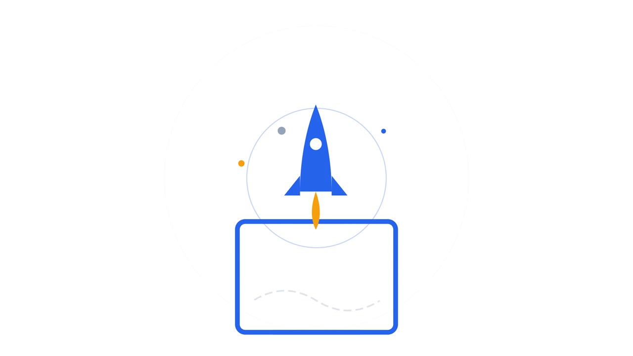 Animated Rocket Launching from a Rectangular Box Icon