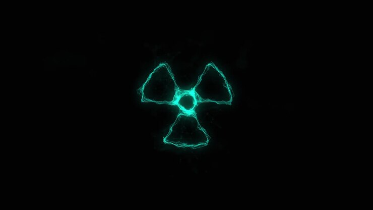 Radioactive symbol icon with plexus effect. Connected lines with dots. Lines plexus