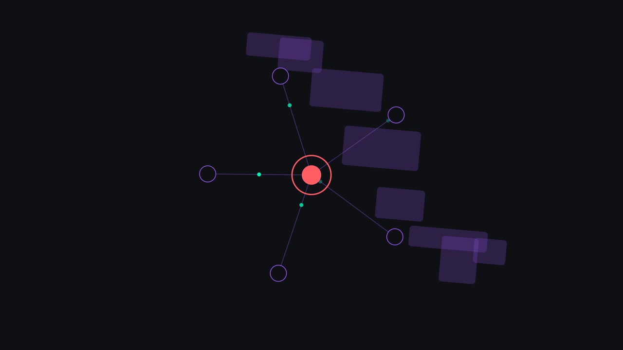 Abstract Motion Graphic of Pulsing Network Node with Floating Rectangles