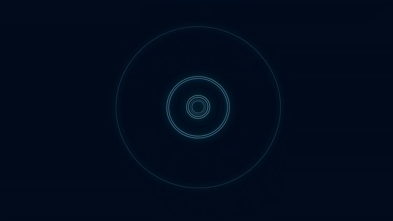 Futuristic Neon Ring Interface Animation Loop, Glowing Concentric Circles With Electric Cyan Glow On Dark