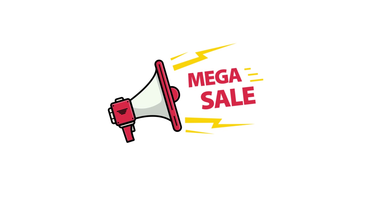 Megafono animato con annuncio di mega saldi