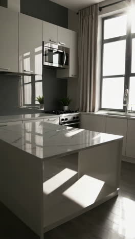 modern white kitchen with sunlight