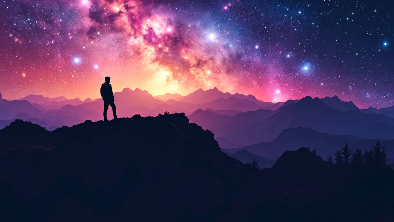 Man Contemplating the Milky Way from a Mountain Peak