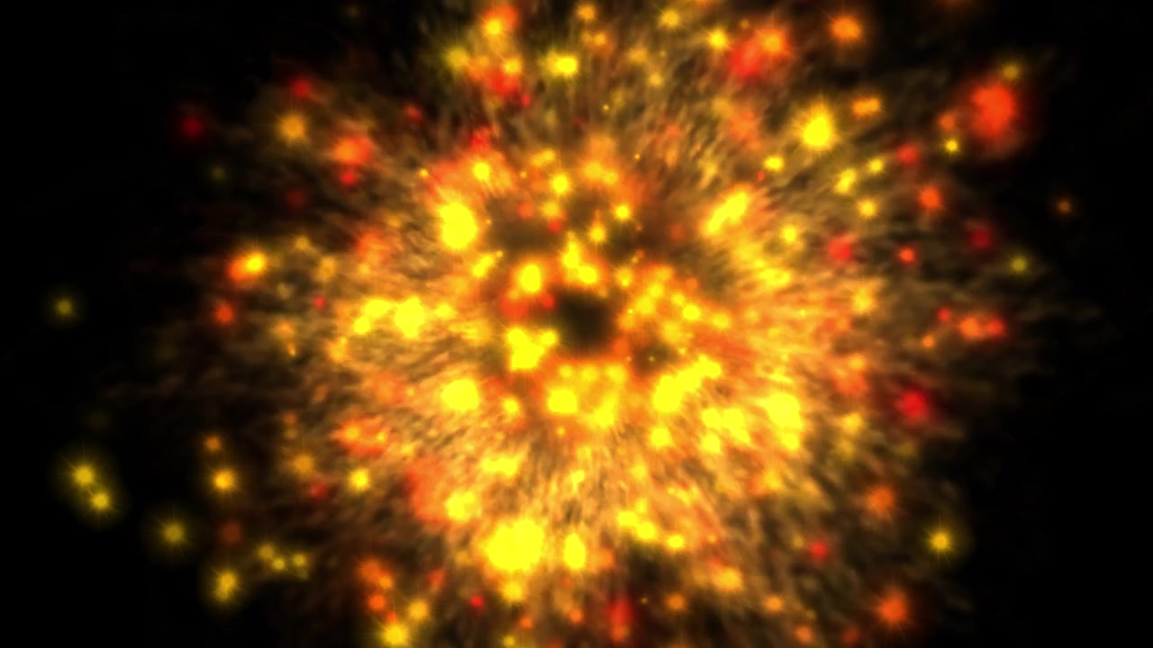 Dynamic Burst of Golden and Red Shimmering Particles