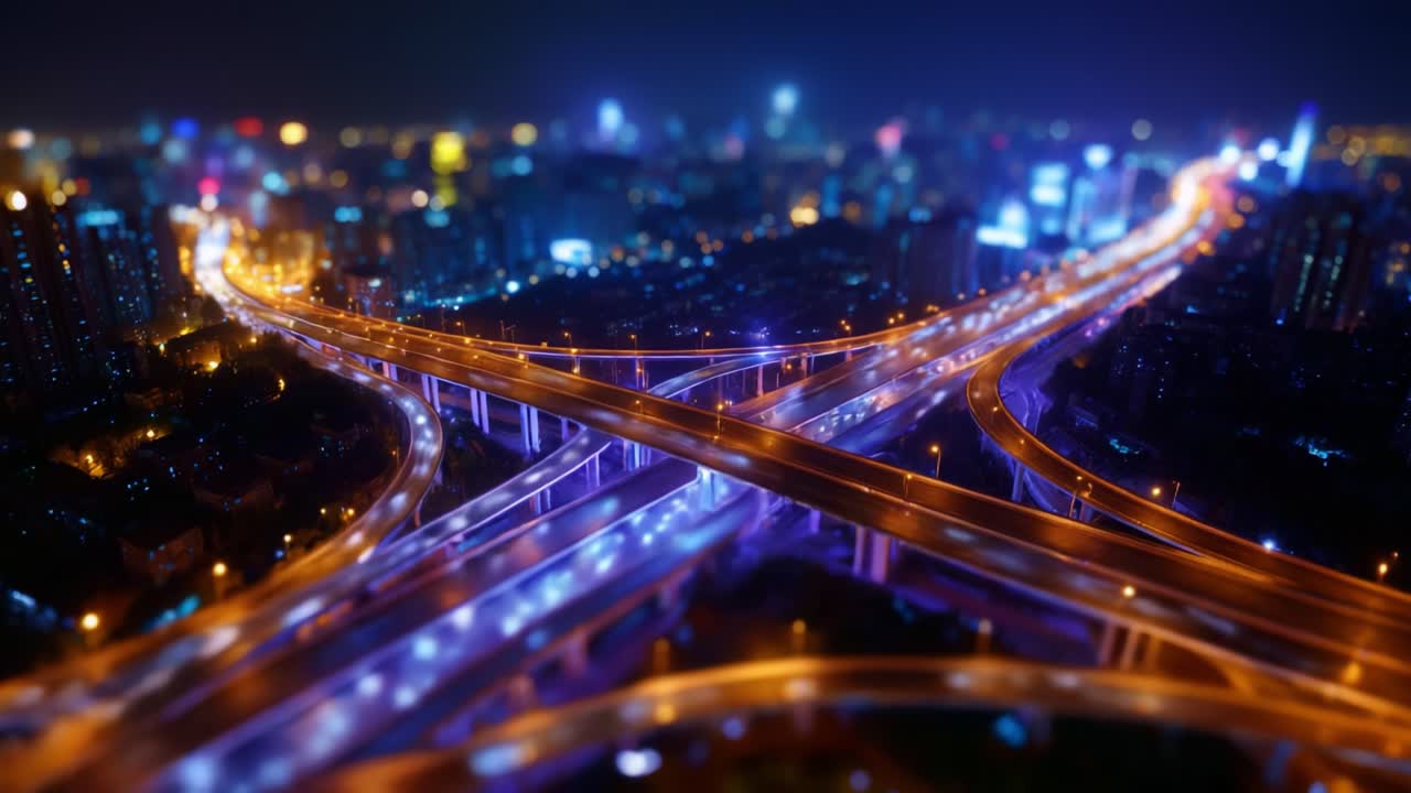 Aerial View of a Vibrant Cityscape at Night Featuring Interconnected ...