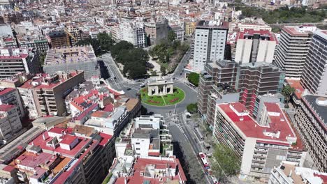 puerta de la mar at valencia in comunidad valenciana spain. highrise buildings scenery. downtown city. valencia at comunidad valenciana spain. sea gate skyline. beautiful monument