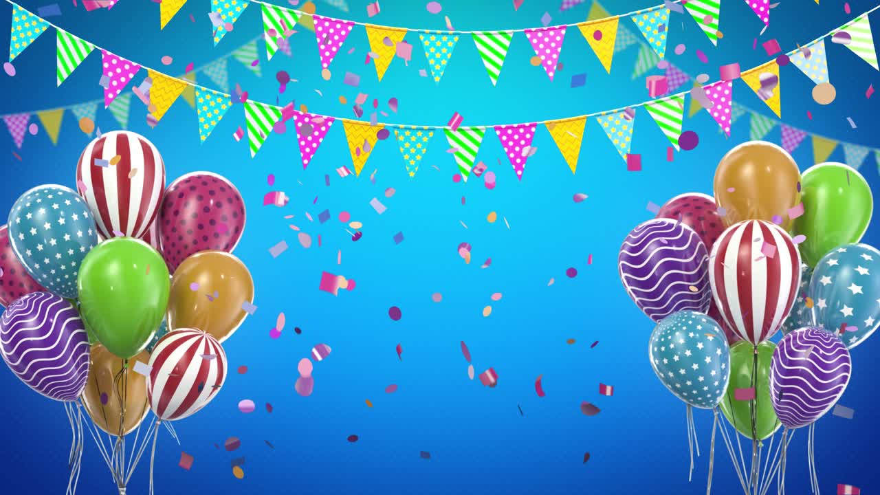 dos globos de cumpleaños con caramelos y banderas