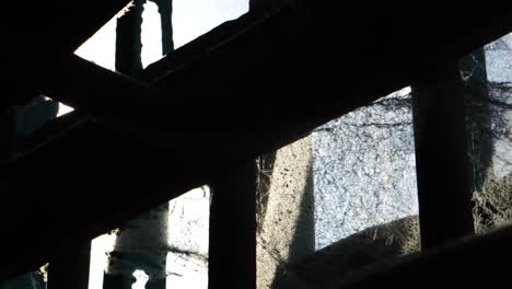 alcatraz prison usa detail, cobweb between metal bars on window, close up