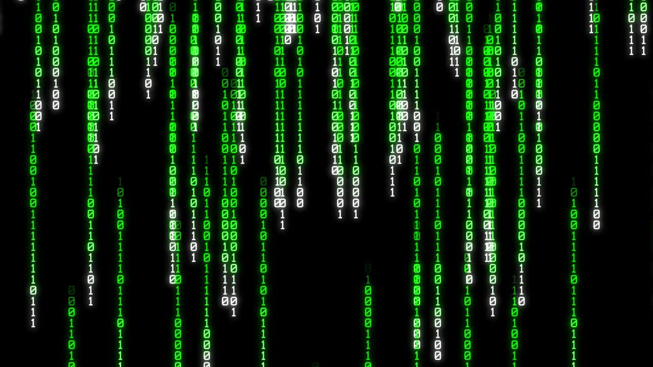lluvia binaria, corrientes de números verdes, fondo abstracto de 4k, efecto matriz