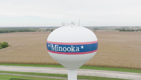 aerial view of minooka water tower overlooking illinois farmland