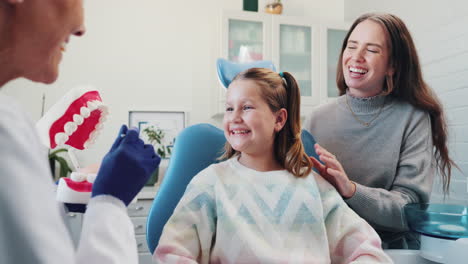 girl with her mother visiting the dentist for a checkup