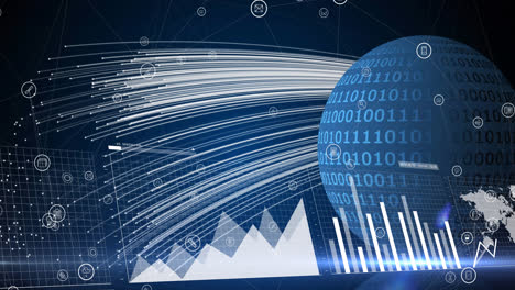 animation of data processing over globe and black background