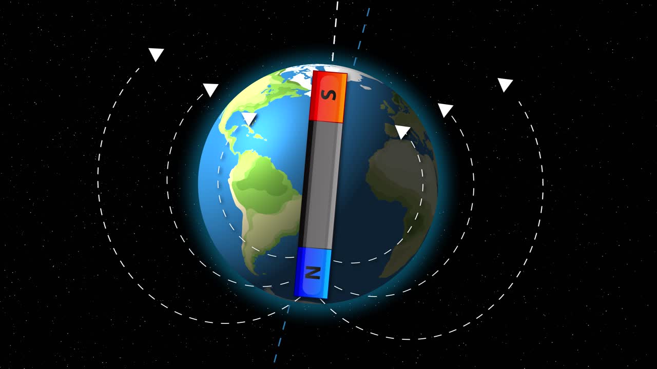 Animation showing Earth's magnetic field and polarity reversal.