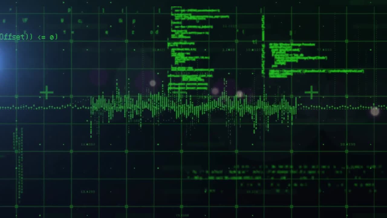 Animation of data processing on black background