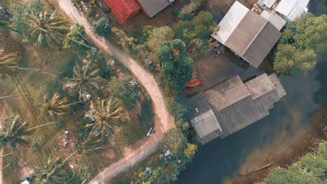 aerial view of flooded houses in a rural area