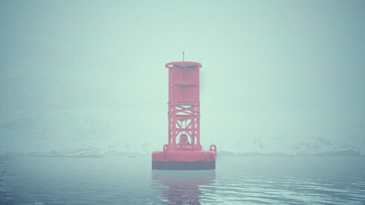 은 금속 보이가 차가운 노르웨이 바다에서 떠다니고 있습니다.