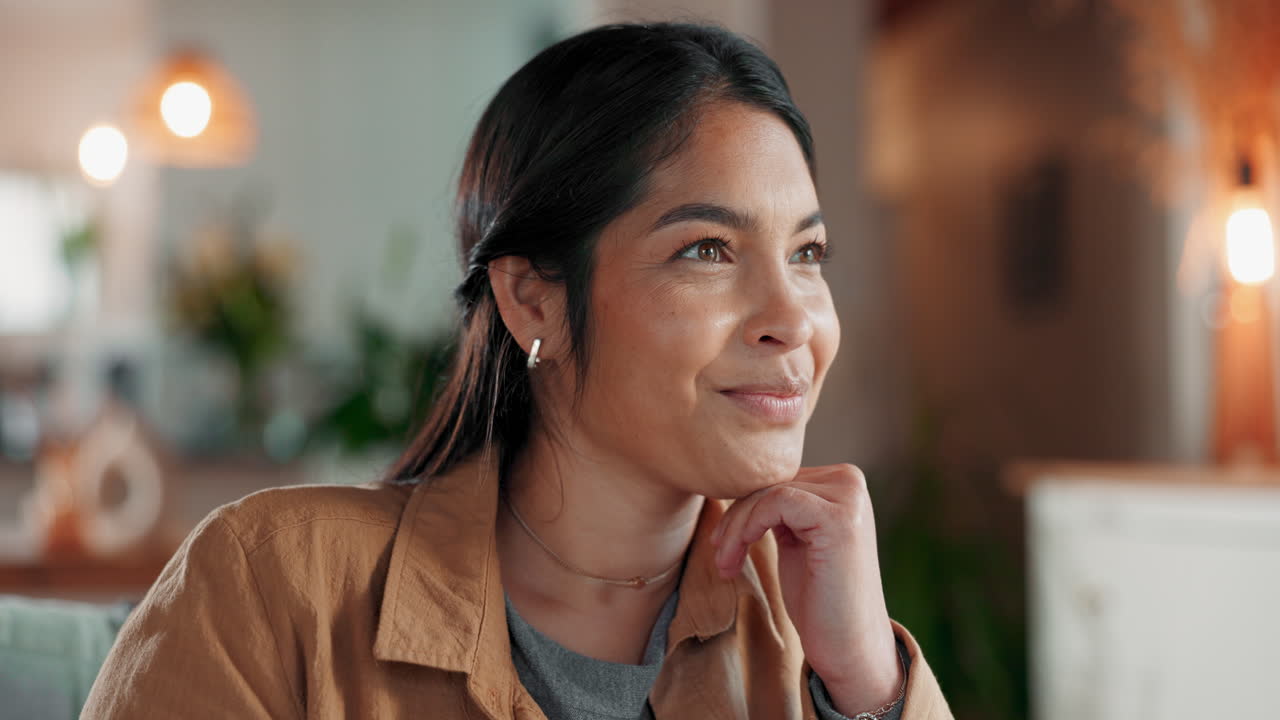 una mujer sonriente se sienta en una habitación, mirando a la cámara.
