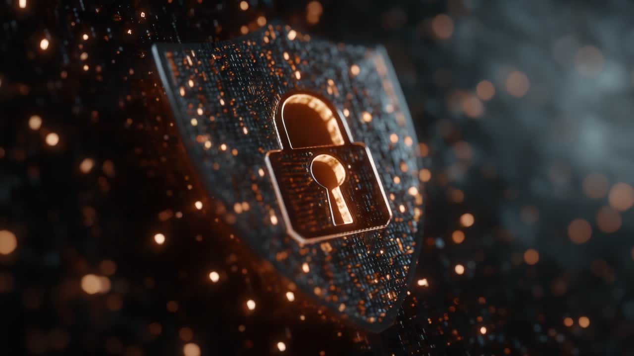 A Stunning Visualization of Digital Security Featuring a Shield and Lock Symbol, Emphasizing Protection and Safety in the Age of Technology and Cybersecurity