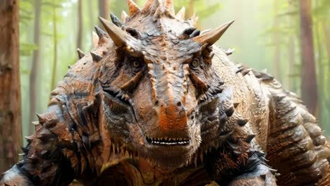 un primer plano de un dinosaurio en el bosque