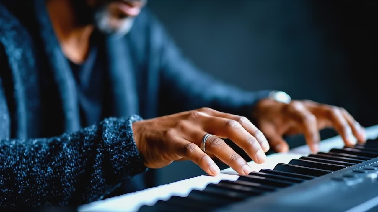 A man playing a keyboard with his hands on the keys