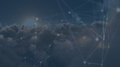 animation of network of connections over clouds in background