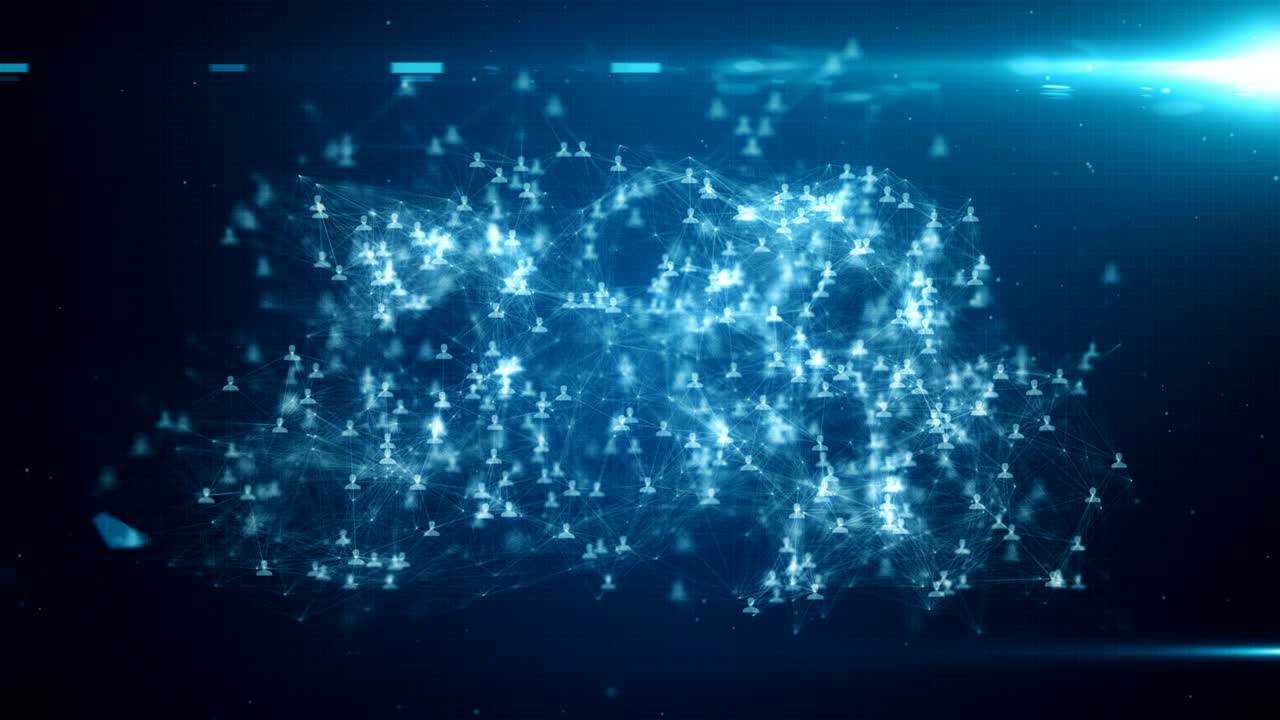 Connecting people on the internet, nodes transforming into the form of the word social network