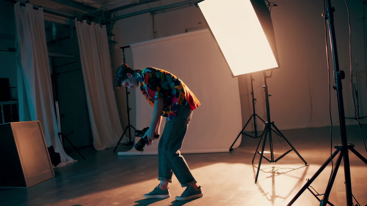 Photographer in a vibrant studio setting