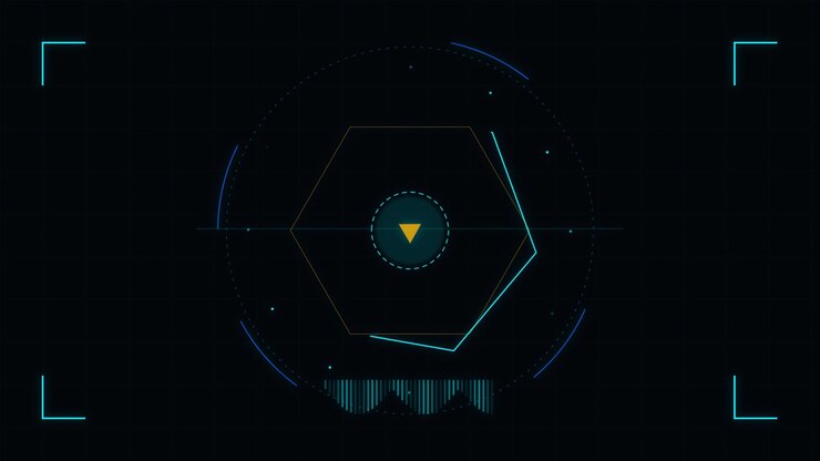 Futuristic Digital Hexagon Interface with Rotating Triangle Animation