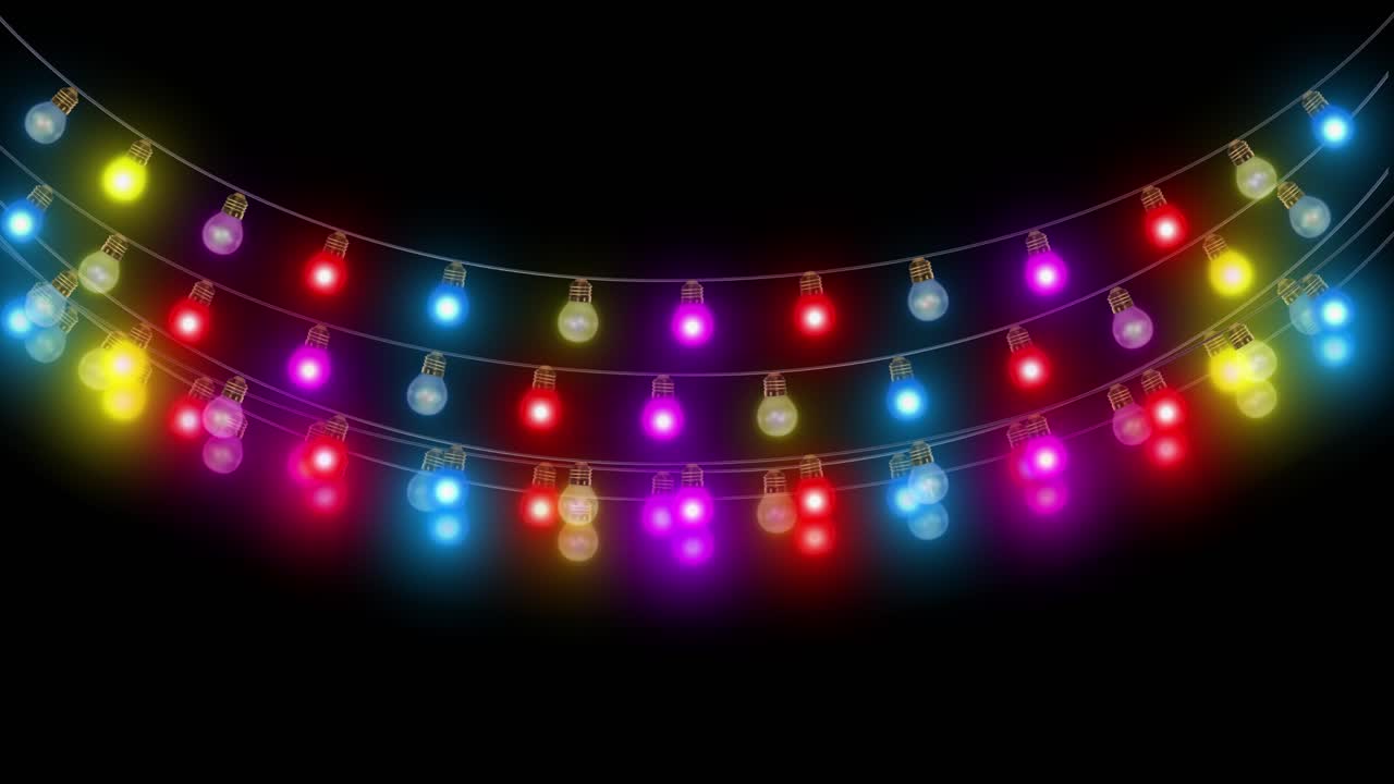 Christmas string lights new year blinking twinkling background animation footage colorful lamps