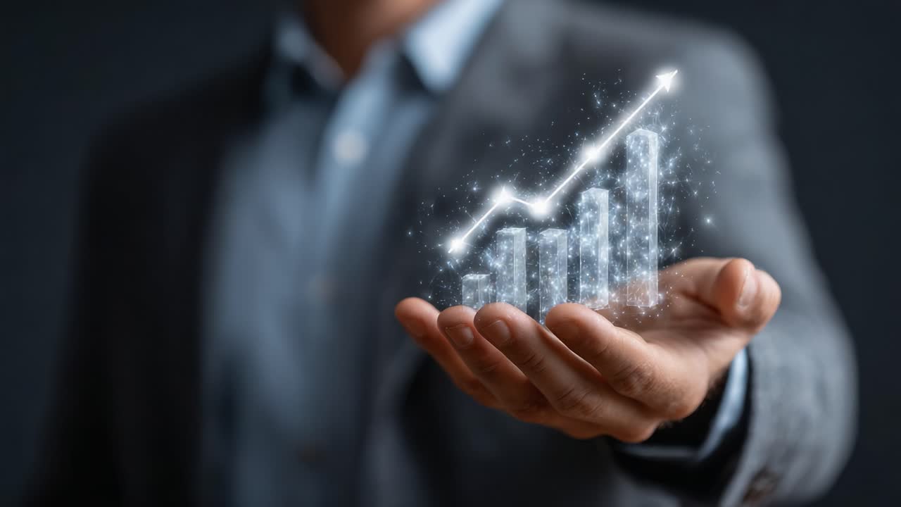 Dynamic Data Visualization: A Professional Reflecting Growth Through Graphs in a Sphere, Emanating Progress, and Innovation in Business Analytics and Strategy