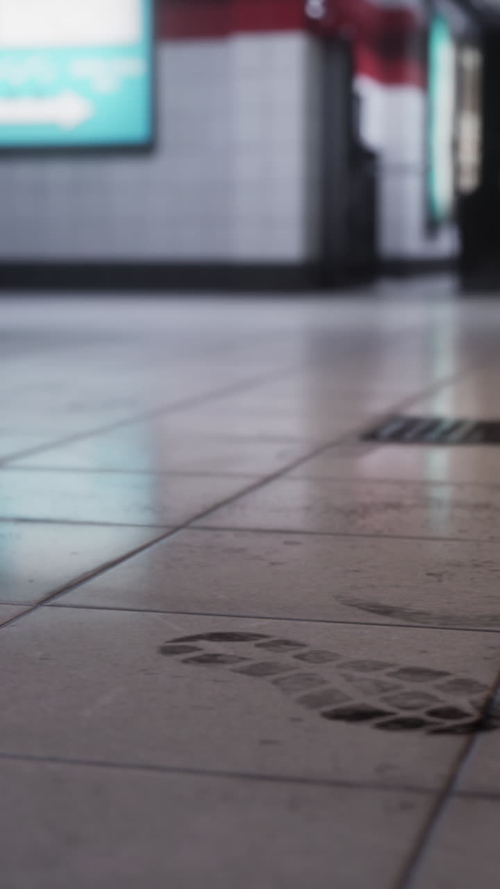 타일로 된 바닥에 발자국