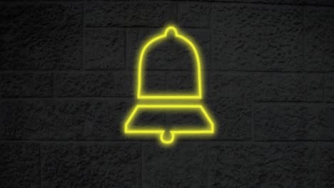 Animation-of-glowing-neon-bell-icon-on-brick-wall