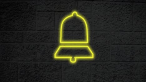 animación del icono de la campana de neón brillante en la pared de ladrillo
