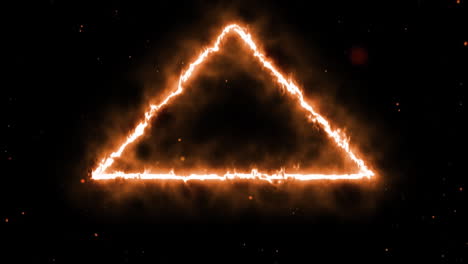 animación de partículas naranjas y rojas y un rastro de luz flameante triangular que se mueve sobre un fondo negro