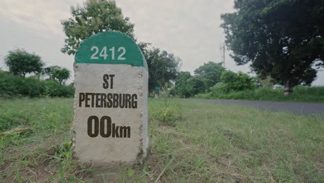 highway milestone showing distance of st petersburg