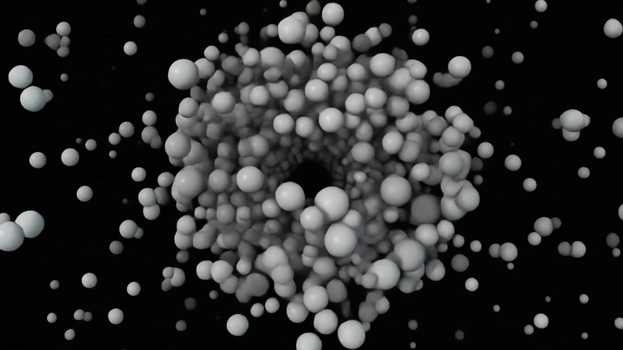 Animazione astratta di sfere bianche che si espandono e si contraggono in loop