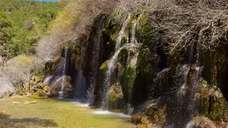 cascades of pure waters and vegetation of colorful green and yellow colors during the spring thaw