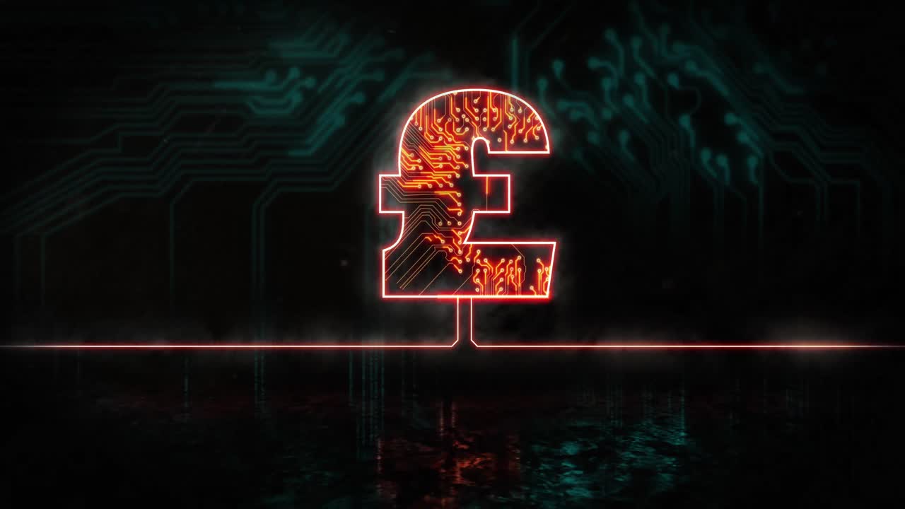 animación de una libra naranja brillante cantando sobre el enchufe del procesador azul