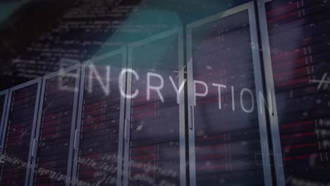 animación de texto de cifrado en el procesamiento de datos y la placa base de la computadora y los servidores