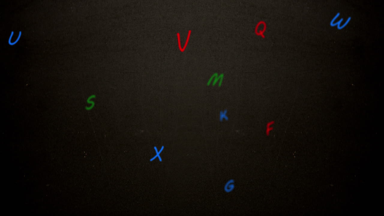 Digital animation of multicolored english alphabets floating and moving against grey background