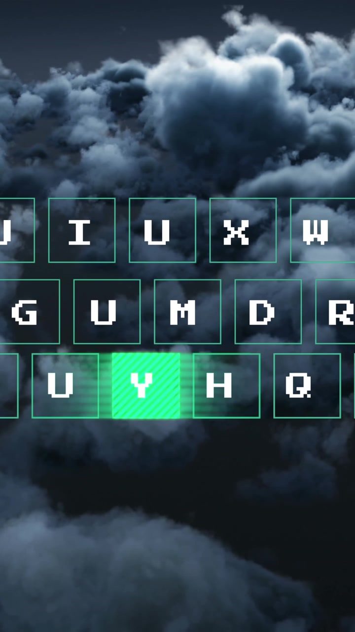 Animation of data processing on computer keyboard over clouds