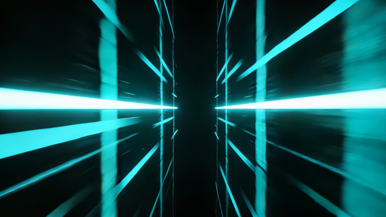 Virtual camera pushing through tech tunnel beam stretching grid sliding streaks radiating for speed