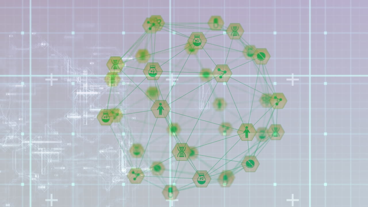 ⁇ 색 배경에 아이콘으로 연결 네트워크의 애니메이션