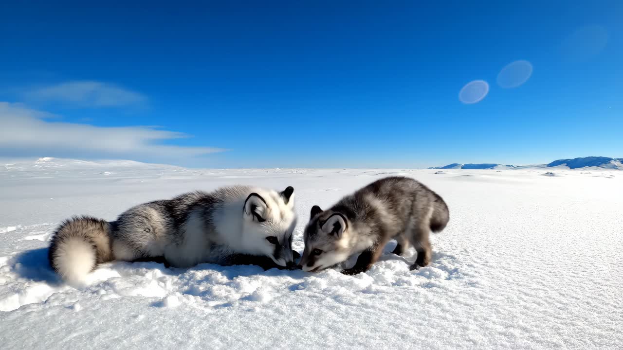 Arktiska rävar i ett snöigt landskap