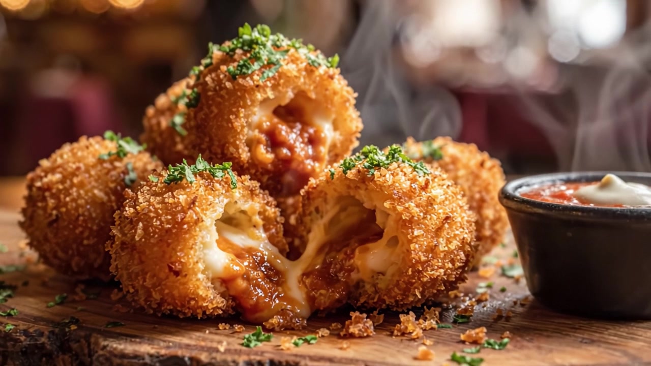 Deliciously Crispy Cheese Balls with Tomato Sauce: A Mouthwatering Indulgence Captured in Frames for Food Lovers and Culinary Enthusiasts