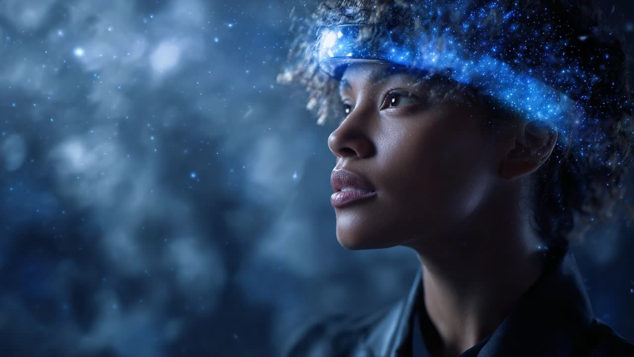A Portrait of Imagination: Exploring Cosmic Dreams and Wonder Through the Astral Glow Above the Head of a Thoughtful Individual in a Beautifully Lit Setting