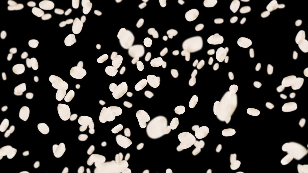 검은색 바탕에 많은 을 날려.  어리. 은. 채식주의자. 건강한 음식.  회전의 3d 루프 애니메이션.